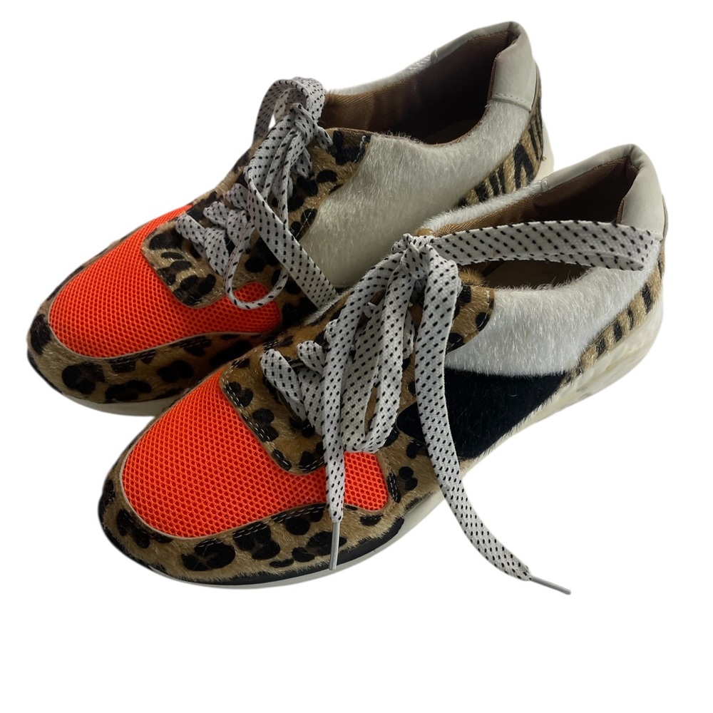 Animal print,Leopard,Orange Women's Sneakers,Size 7